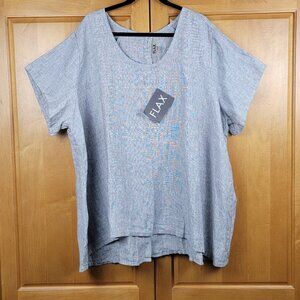 Flax Women's Grey Linen Short Sleeve Button Back Shirt - Size 24-26